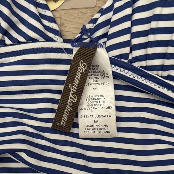 Tommy Bahama Blue and White Striped Halter Swim Top - Picture 3 of 5